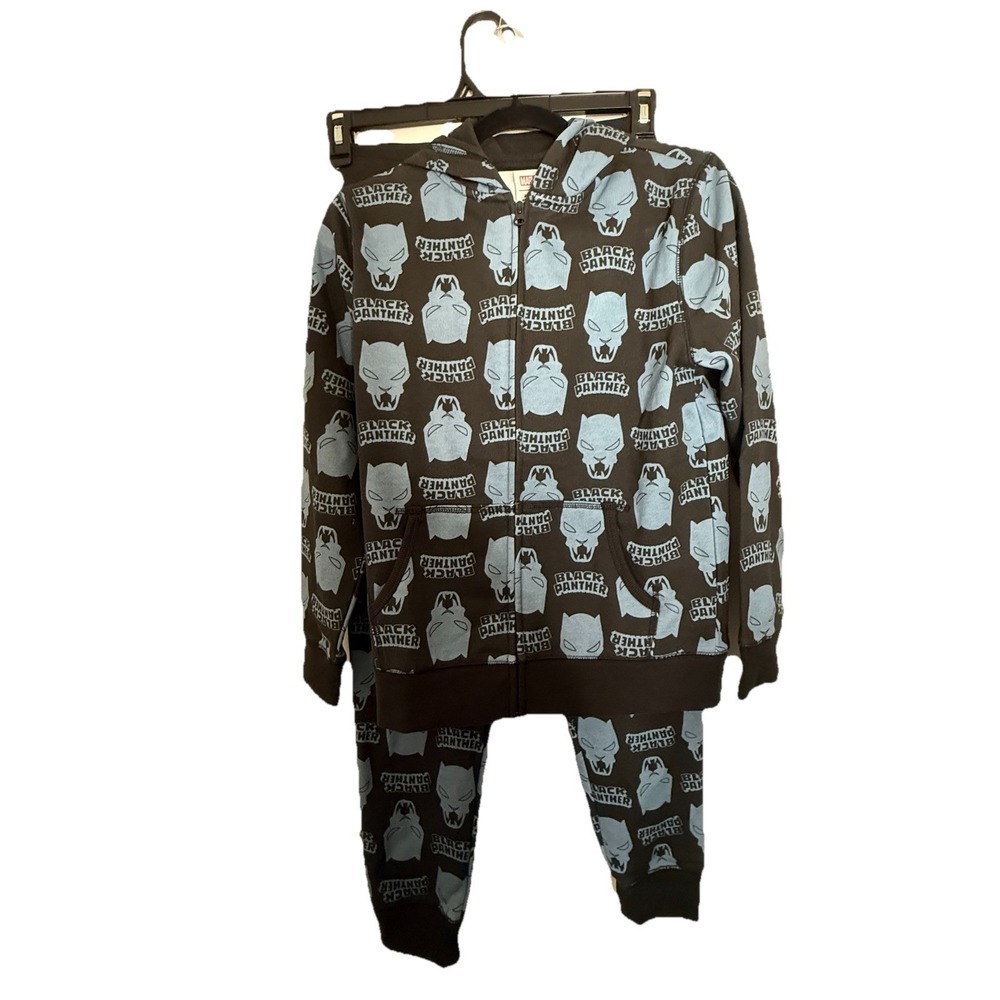 Marvel Black Panther Hoodie Jogger Set Boys XL 10 Black Full Zip 2 Piece NEW